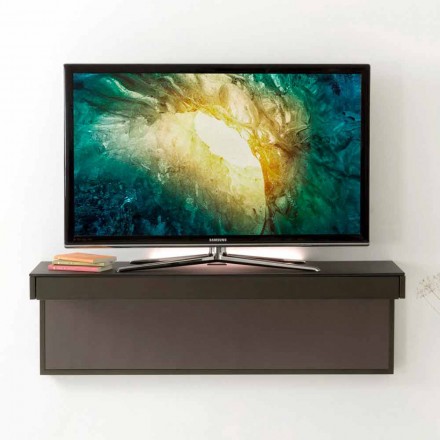 Meuble TV suspendu avec plateau en cristal satiné fabriqué en Italie - Americio Viadurini