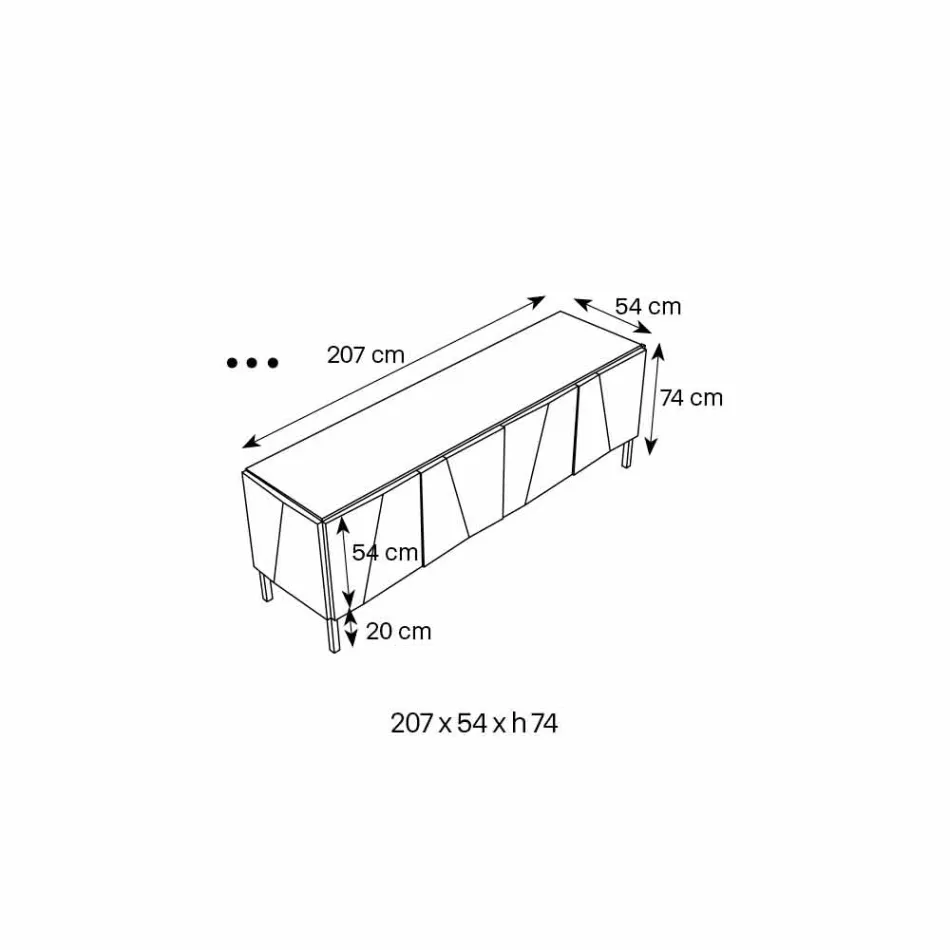 Buffet de salon en bois noir mat et plateau en verre miroir Liscio - Senese Viadurini