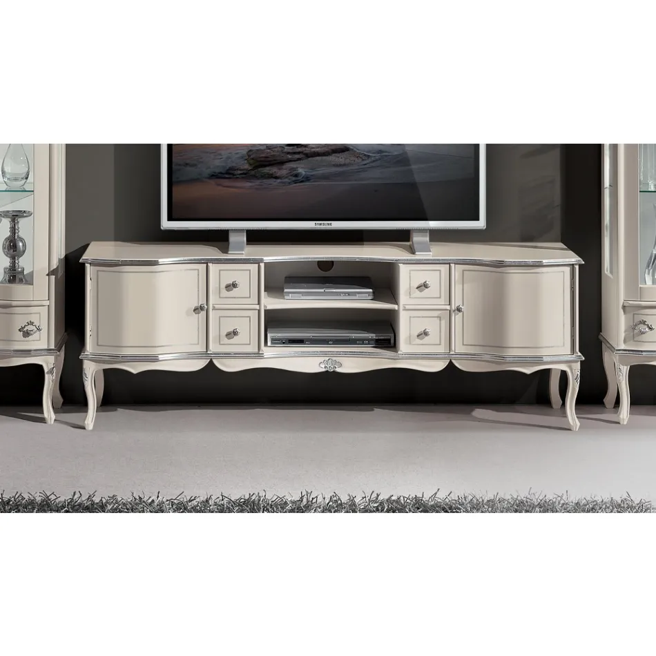 Meuble TV de Salon Bois Blanc et Argent Made in Italy - Windsor Viadurini