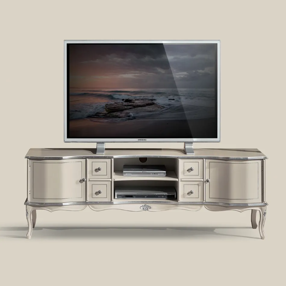 Meuble TV de Salon Bois Blanc et Argent Made in Italy - Windsor Viadurini
