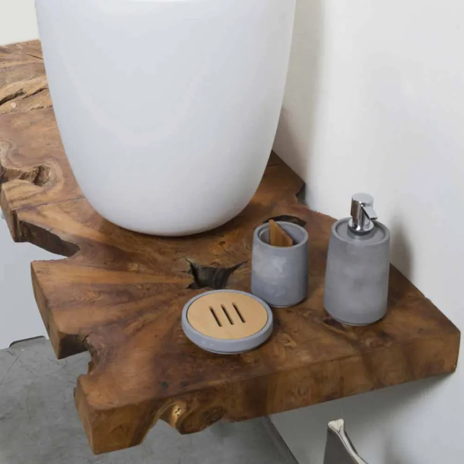 Meuble haut de salle de bain suspendu en bois de teck massif - Forêt Viadurini