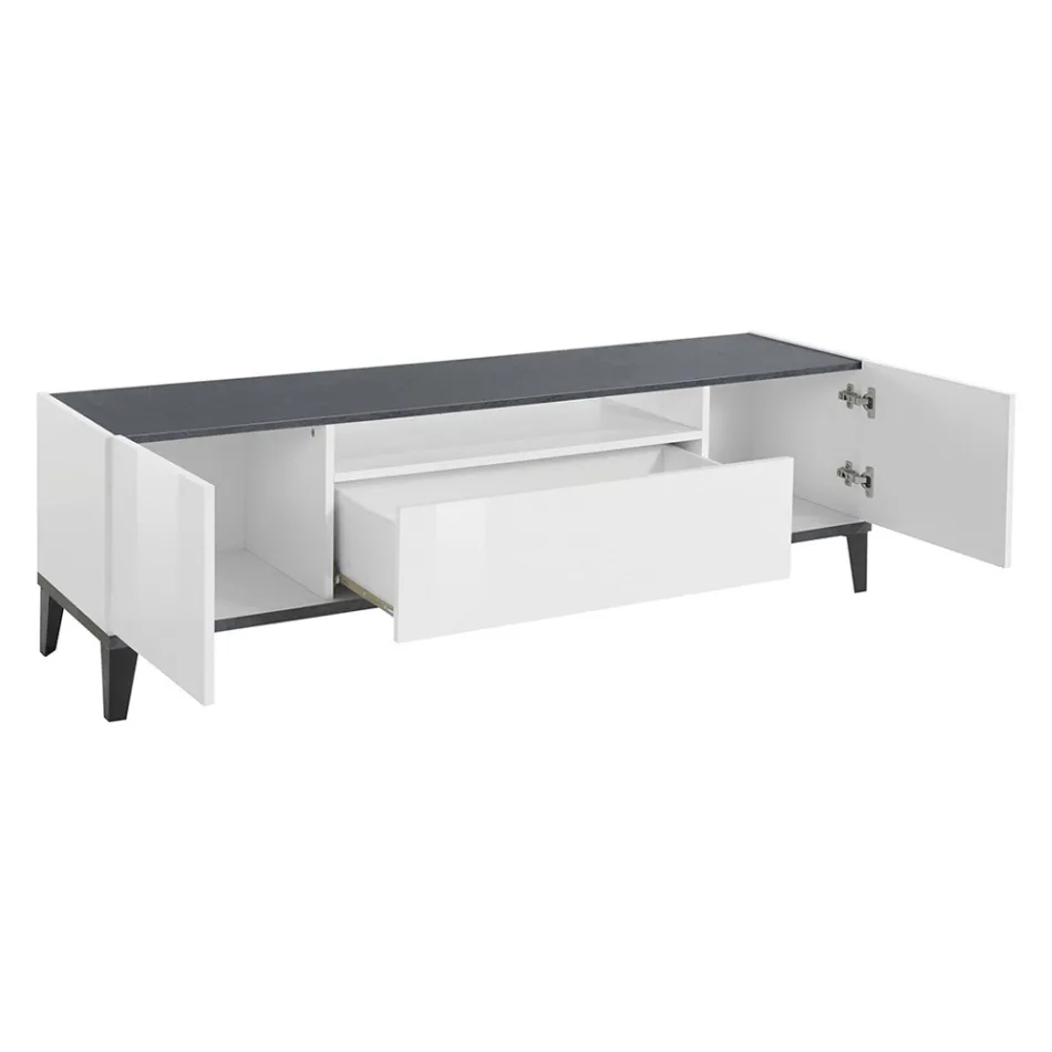 Mobile TV en mélamine 2 chambres et 1 tiroir Made in Italy - Florentino Viadurini