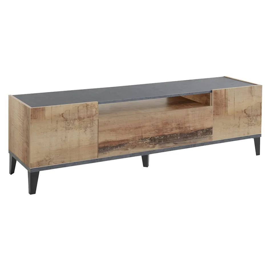 Mobile TV en mélamine 2 chambres et 1 tiroir Made in Italy - Florentino Viadurini