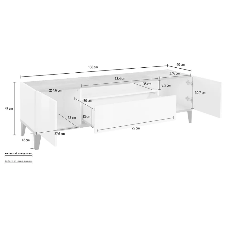 Mobile TV en mélamine 2 chambres et 1 tiroir Made in Italy - Florentino Viadurini