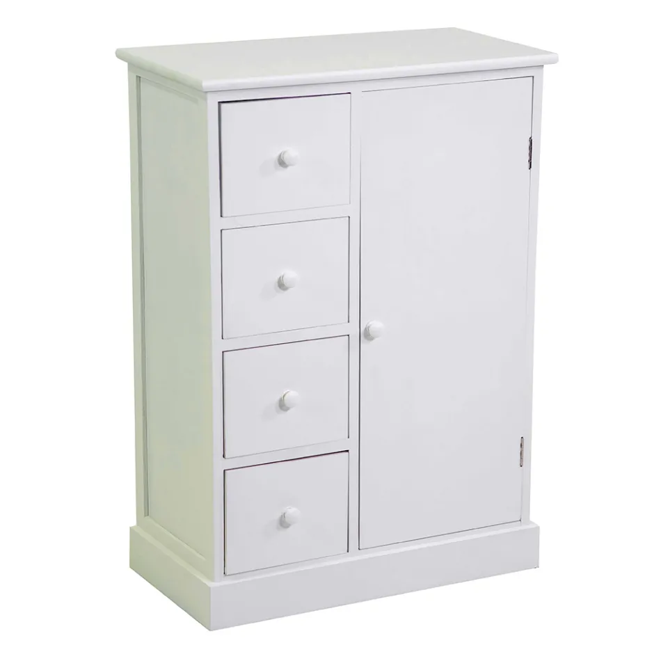 Armoire d'intérieur en bois avec 1 porte et 4 tiroirs - Meduse Viadurini