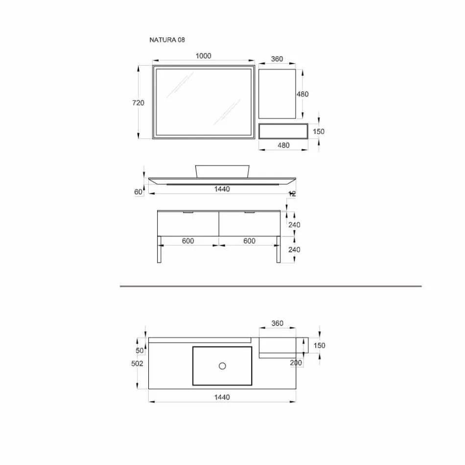 Meubles de salle de bain de luxe au design moderne en bois naturel et noir - Alide Viadurini