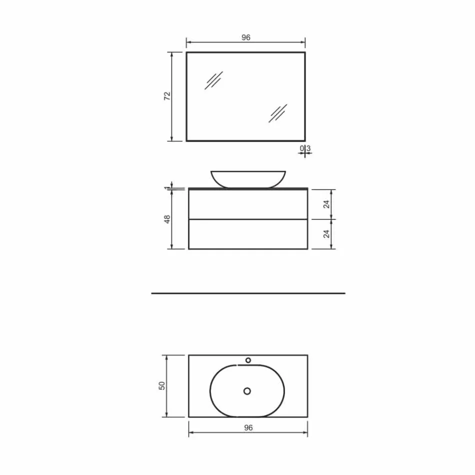 Meuble de Salle de Bain Suspendu Base 2 Tiroirs, Lavabo et Miroir, Precious - Renga Viadurini