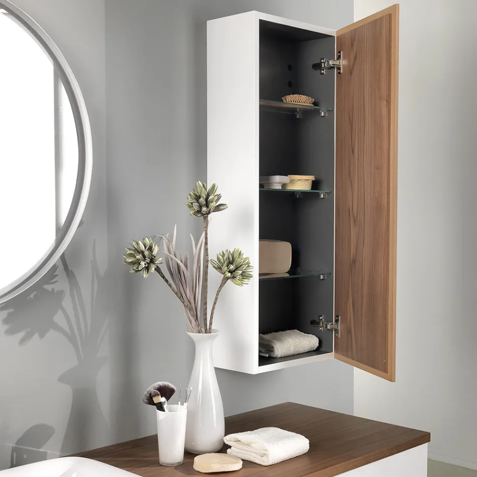 Meuble de salle de bain en bois blanc et noyer et céramique 156 cm Made in Italy - Renga Viadurini