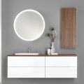 Meuble de salle de bain en bois blanc et noyer et céramique 156 cm Made in Italy - Renga
