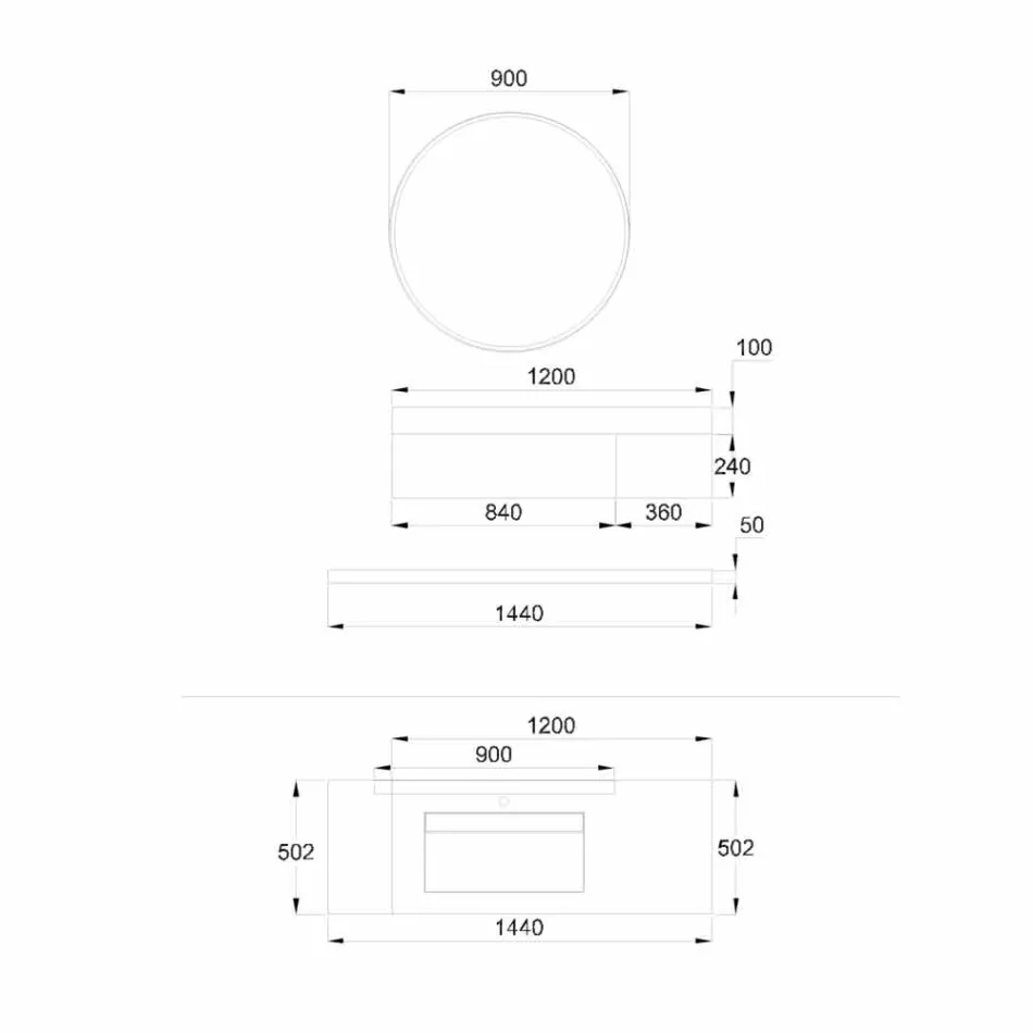 Meuble de salle de bain suspendu Base de lavabo en cuivre, 2 tiroirs, étagère et miroir - Renga Viadurini