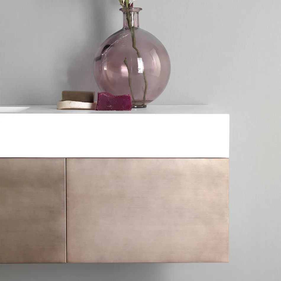 Meubles de Salle de Bain Suspendus en Métal, Bois MDF et Stonelight Made in Italy - Renga Viadurini