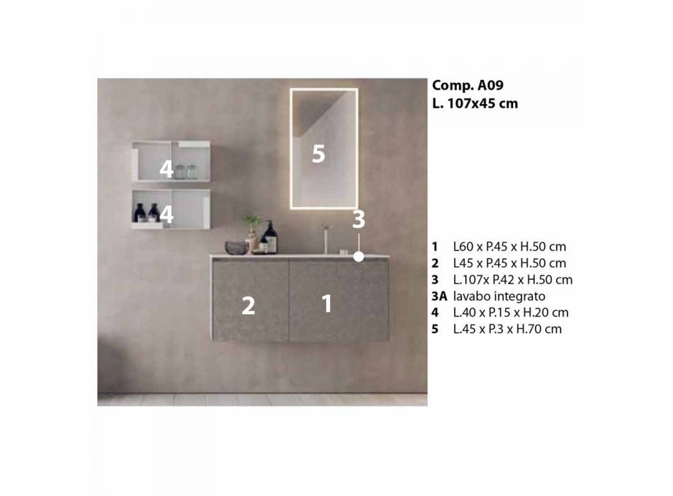 Meubles design suspendus, composition de salle de bain moderne - Callisi9 Viadurini