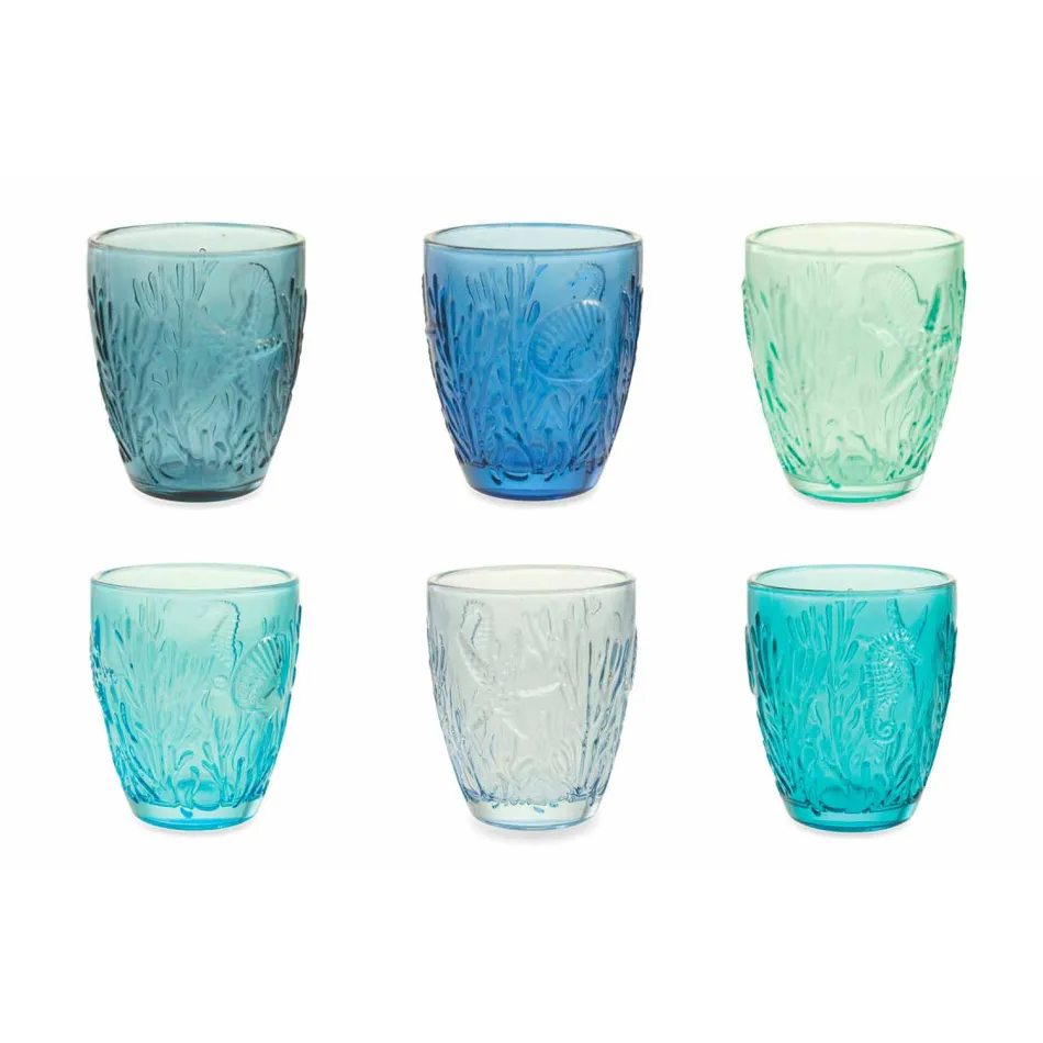Verres de couleur bleu moderne 6 pièces Service d'eau - Mazara Viadurini
