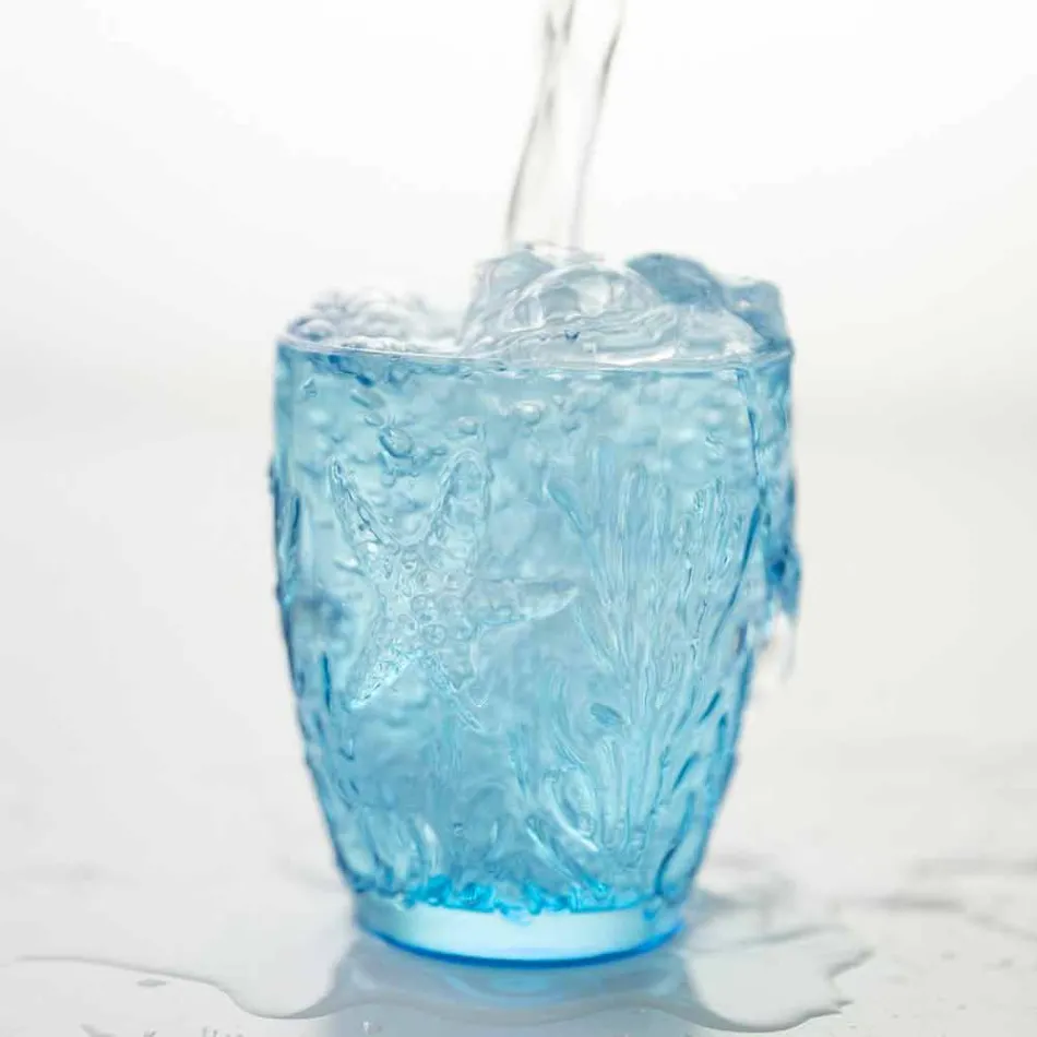Verres de couleur bleu moderne 6 pièces Service d'eau - Mazara Viadurini