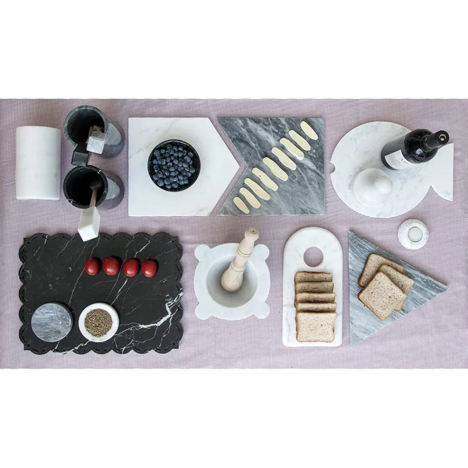 Mortier en marbre blanc de Carrare avec pilon en bois fabriqué en Italie - Winda Viadurini