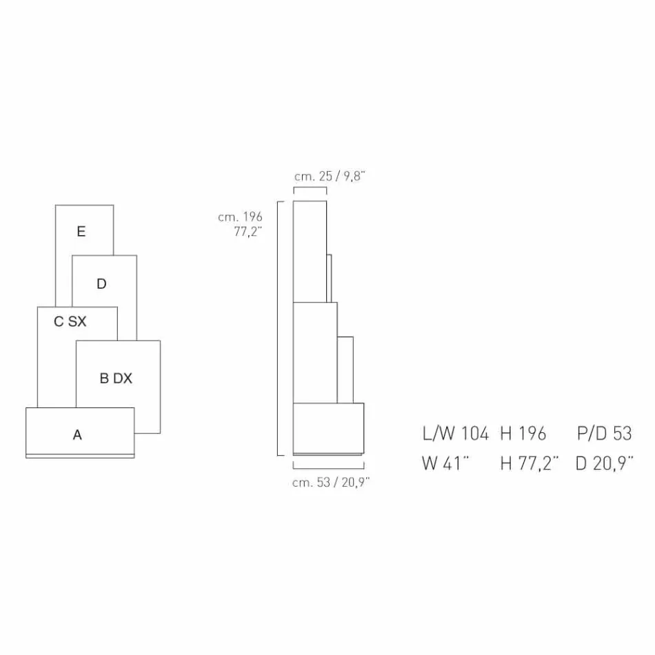 My Home Tetris mobile tour de la salle de séjour design MDF H196cm fabriqué en Italie Viadurini