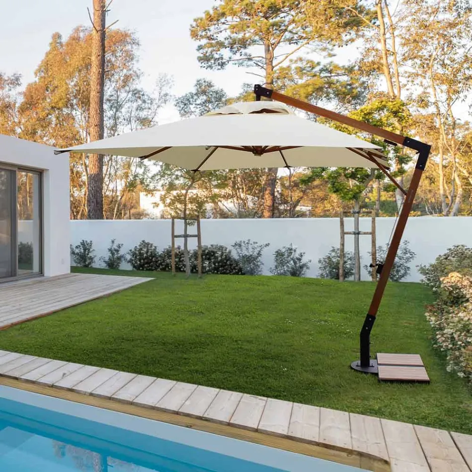 Parasol d'extérieur en bois et polyester écru 3x4, Homemotion - Passmore Viadurini