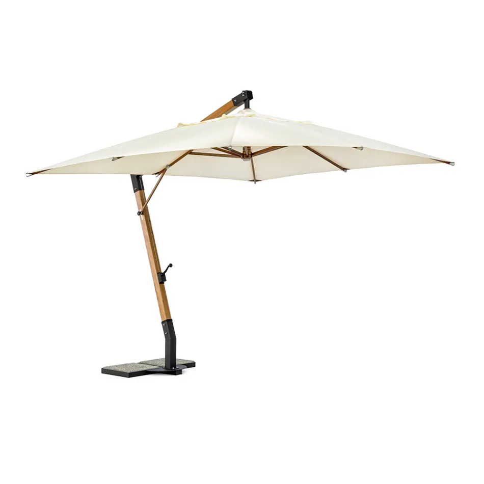 Parasol d'extérieur en bois et polyester écru 3x4, Homemotion - Passmore Viadurini