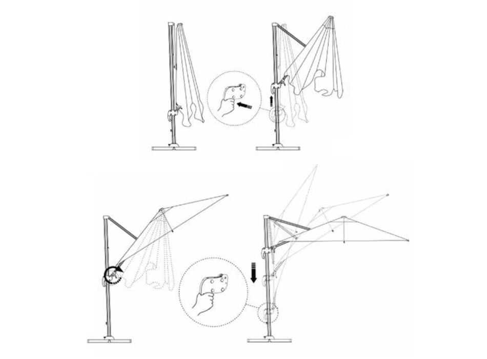Parapluie en aluminium, pivotant à 360° avec ouverture à manivelle - Papier Viadurini