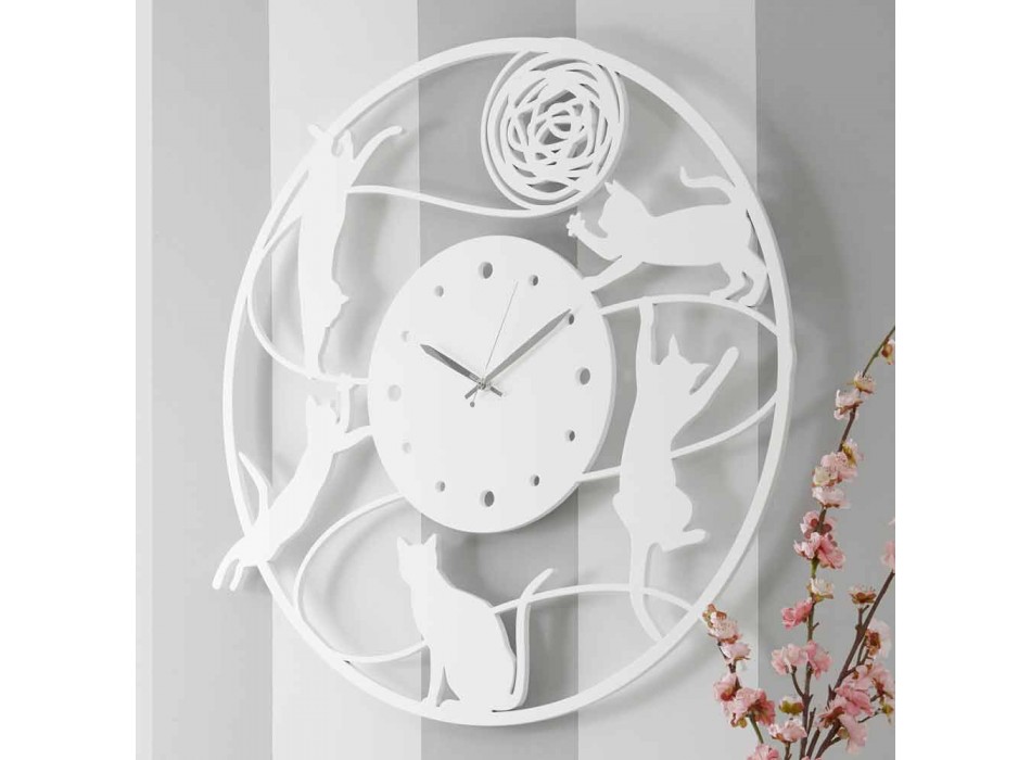 Grande Horloge Murale Décorée De Couleur Ronde Moderne - Chat Viadurini