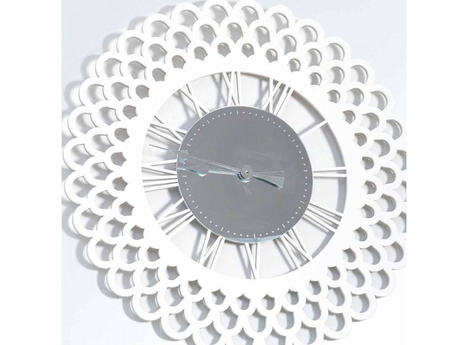 Horloge Murale en Bois Blanc Grand et Design Floral Moderne - Gerbera Viadurini
