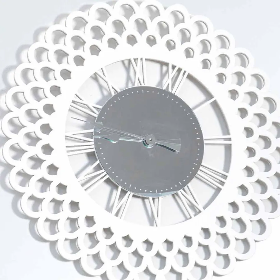 Horloge Murale en Bois Blanc Grand et Design Floral Moderne - Gerbera Viadurini
