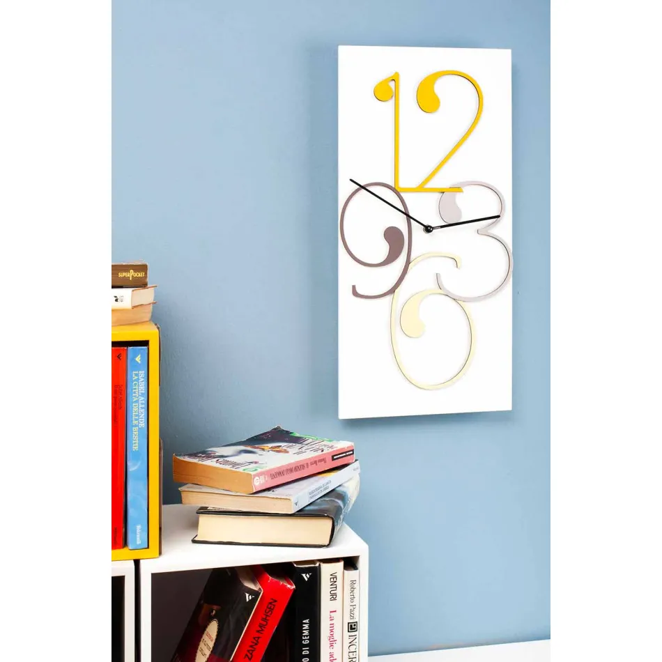 Horloge Murale Design Moderne Rectangulaire en Bois Coloré et Blanc - Mathématiques Viadurini