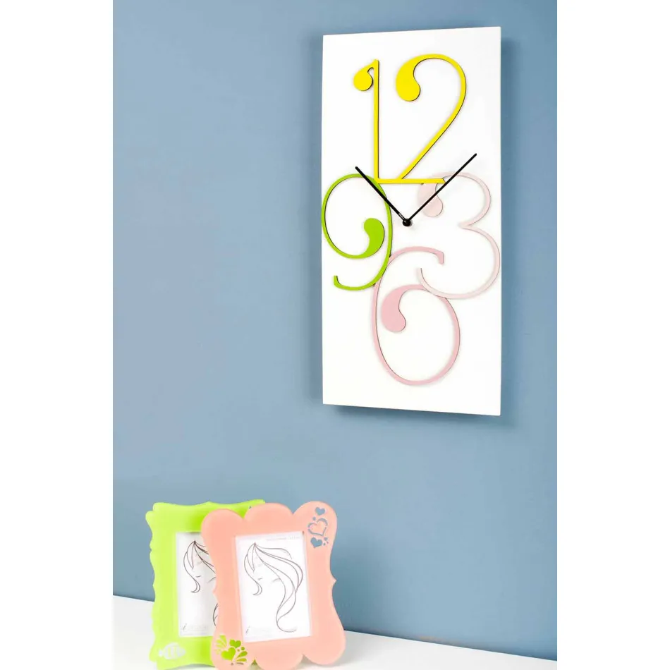 Horloge Murale Design Moderne Rectangulaire en Bois Coloré et Blanc - Mathématiques Viadurini
