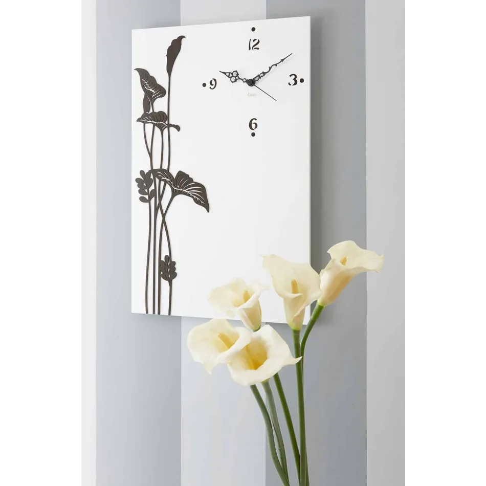 Horloge Murale Rectangulaire Moderne en Bois Design Décoré Blanc - Croco Viadurini