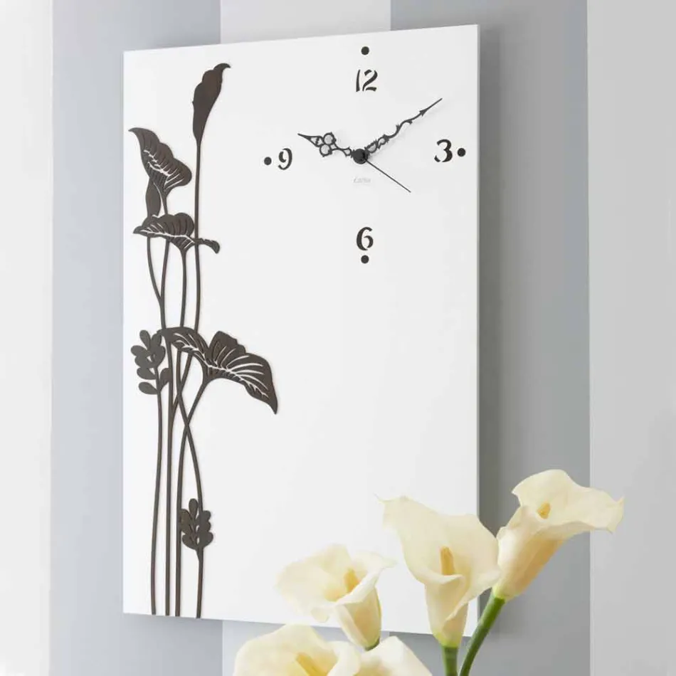 Horloge Murale Rectangulaire Moderne en Bois Design Décoré Blanc - Croco Viadurini