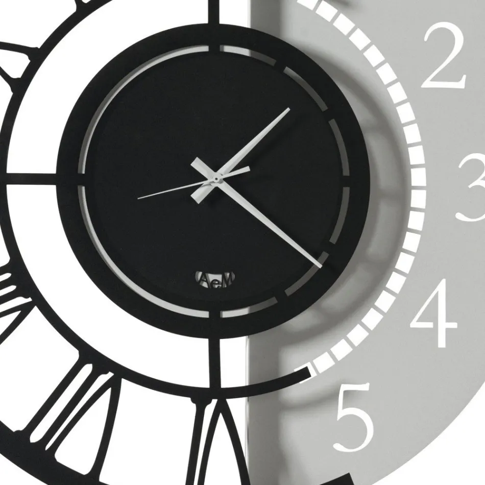 Horloge murale en fer design rond moderne à double numérotation - Kassio Viadurini