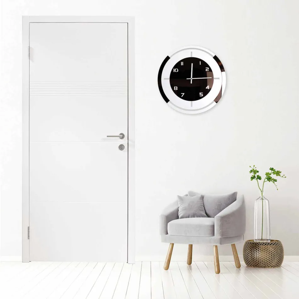 Horloge murale en bois blanc et décorations en bronze de design moderne - Mavia Viadurini