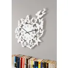 Horloge Murale en Bois Coloré Design Moderne Décorée de Papillons - Papilio Viadurini