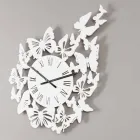 Horloge Murale en Bois Coloré Design Moderne Décorée de Papillons - Papilio Viadurini