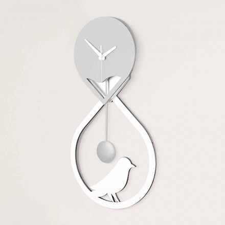 Horloge à Pendule Murale de Design Moderne Stylisé Blanc et Gris - Thèbes Viadurini
