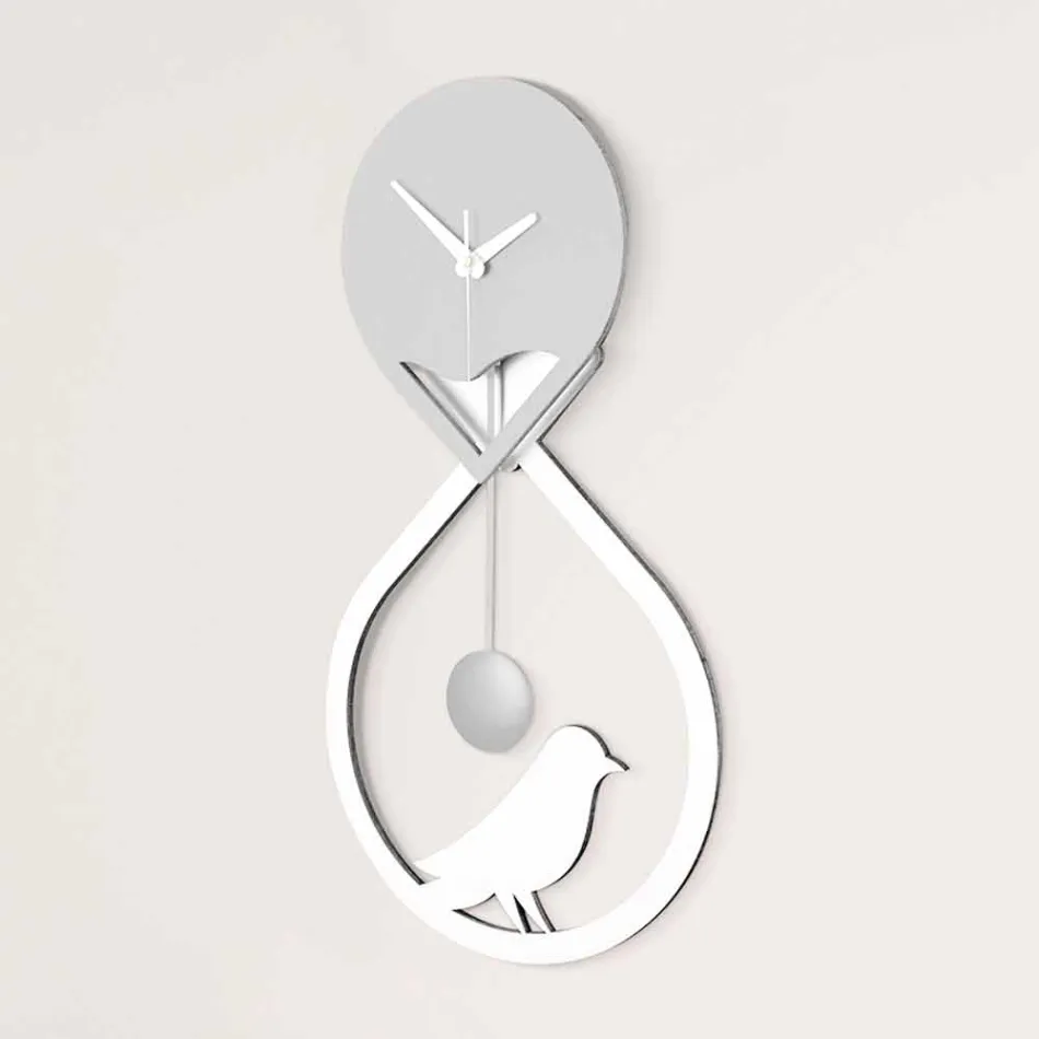 Horloge à Pendule Murale de Design Moderne Stylisé Blanc et Gris - Thèbes Viadurini