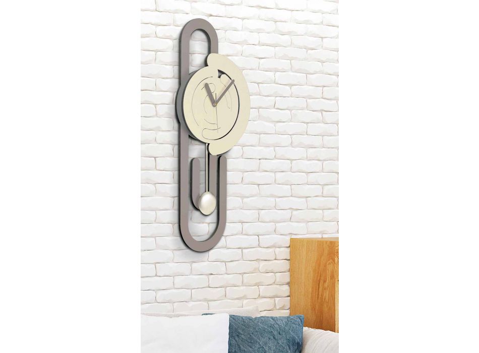 Horloge Murale Pendule Design Moderne en Bois Beige et Marron - Trombone Viadurini