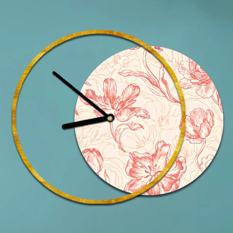 Horloge avec panneau en bois et imprimé fabriquée en Italie - Malawi Viadurini