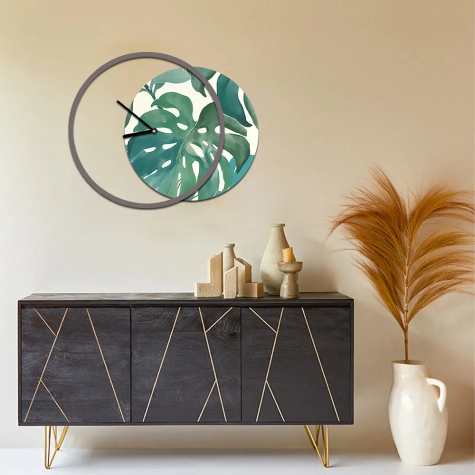 Horloge avec panneau en bois et imprimé fabriquée en Italie - Malawi Viadurini