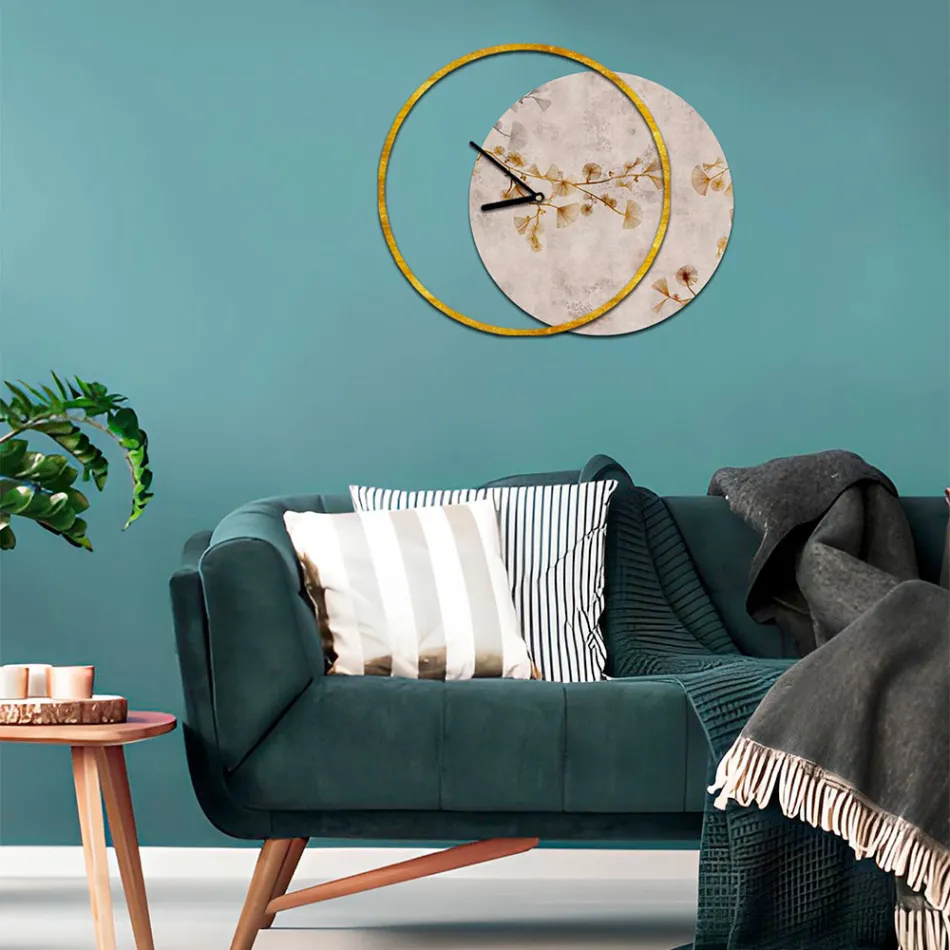 Horloge avec panneau en bois et imprimé fabriquée en Italie - Malawi Viadurini