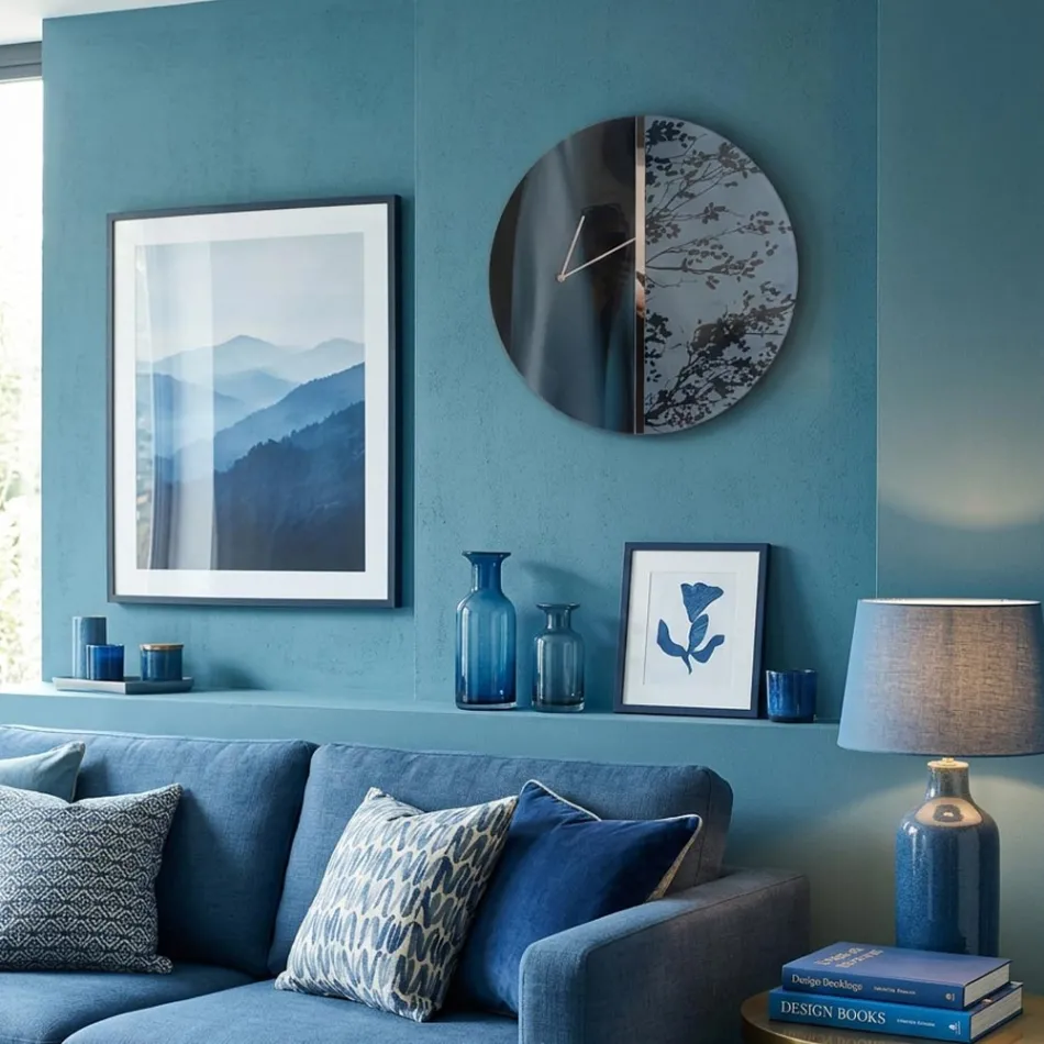 Horloge murale bleue en plexiglas imprimé vert, fabriquée en Italie - Acquaria Viadurini