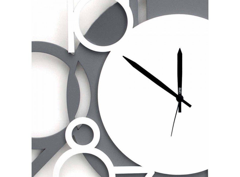 Grande horloge murale design moderne en bois blanc et gris - Chiffre Viadurini