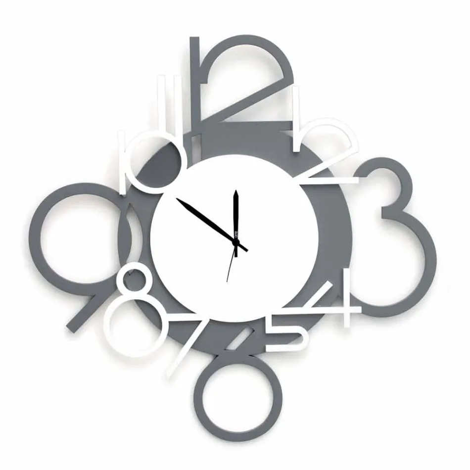 Grande horloge murale design moderne en bois blanc et gris - Chiffre Viadurini