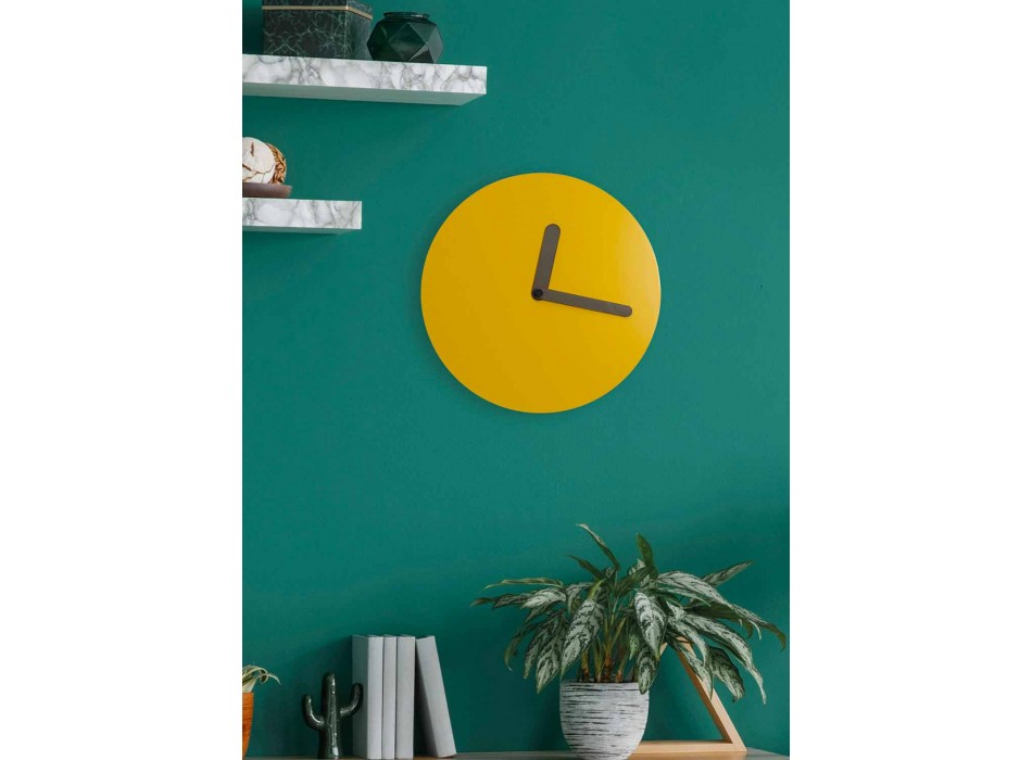 Horloge Murale Moderne en Bois Ocre Design Rond Fabriqué en Italie - Amaltea Viadurini