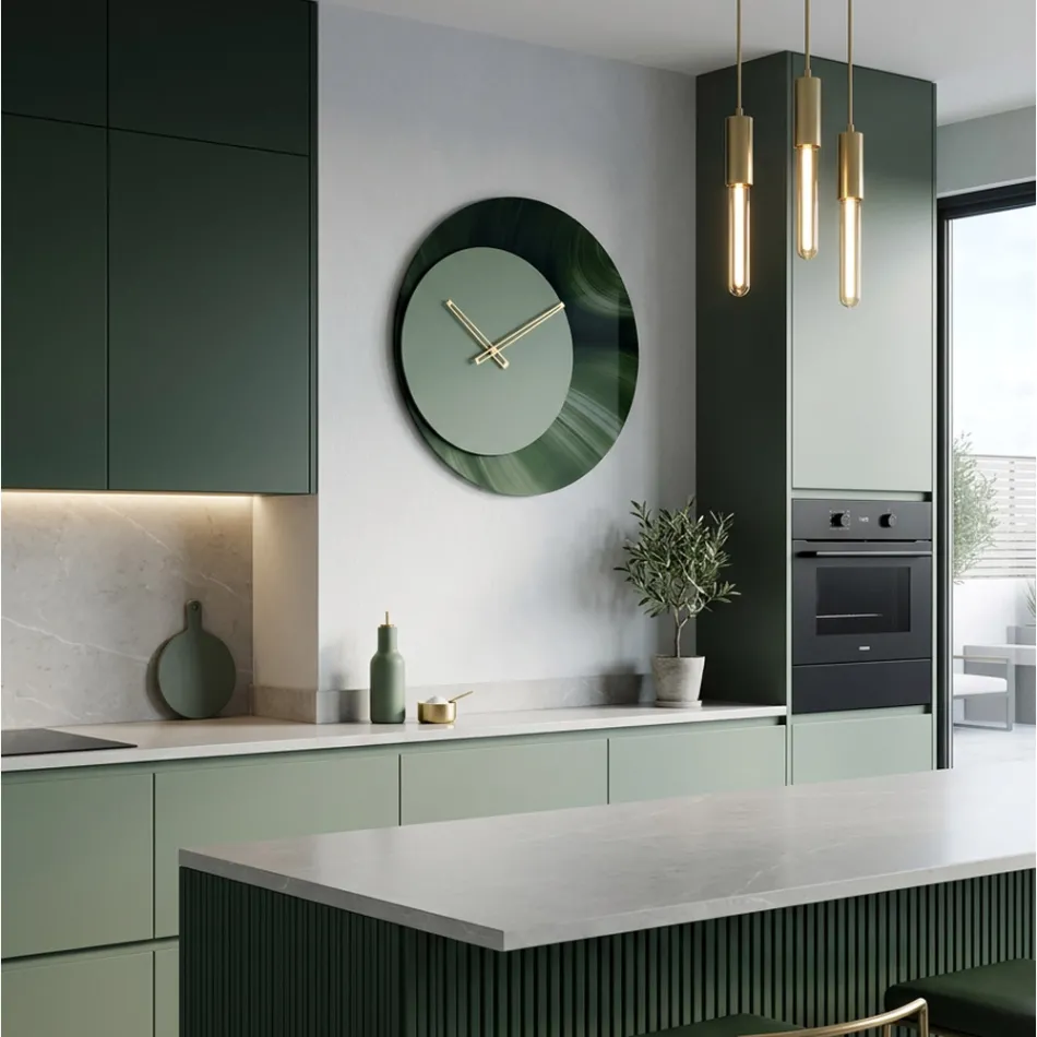 Horloge murale ronde verte en méthacrylate imprimé, fabriquée en Italie - Verdia Viadurini