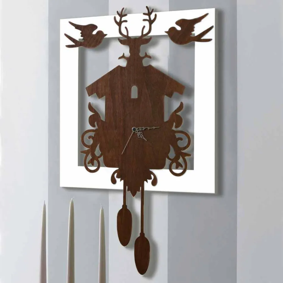 Horloge murale design moderne en bois décoré noir et blanc - Conte de fées Viadurini