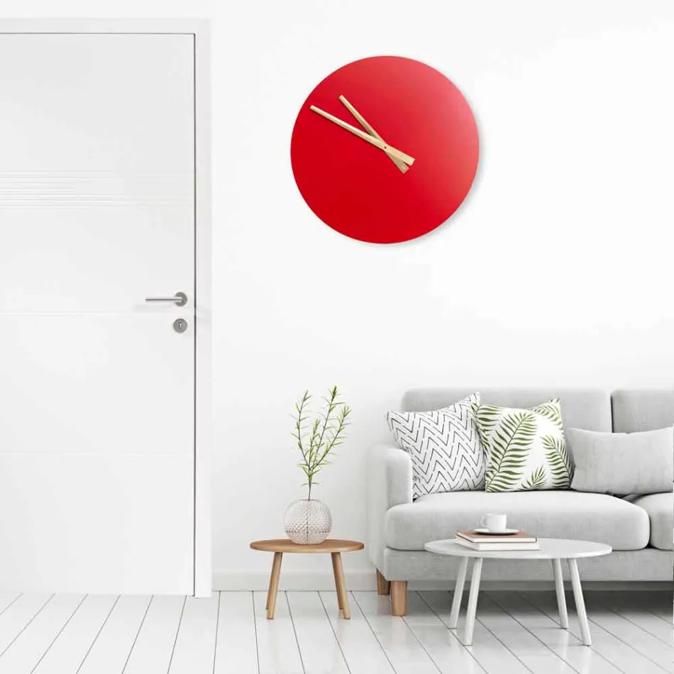 Grande horloge murale moderne colorée en bois rond - Dione Viadurini