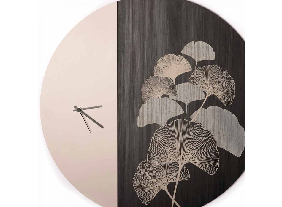 Horloge Murale Design Ronde en Bois avec Décorations, 2 Finitions - Ginkgo Viadurini