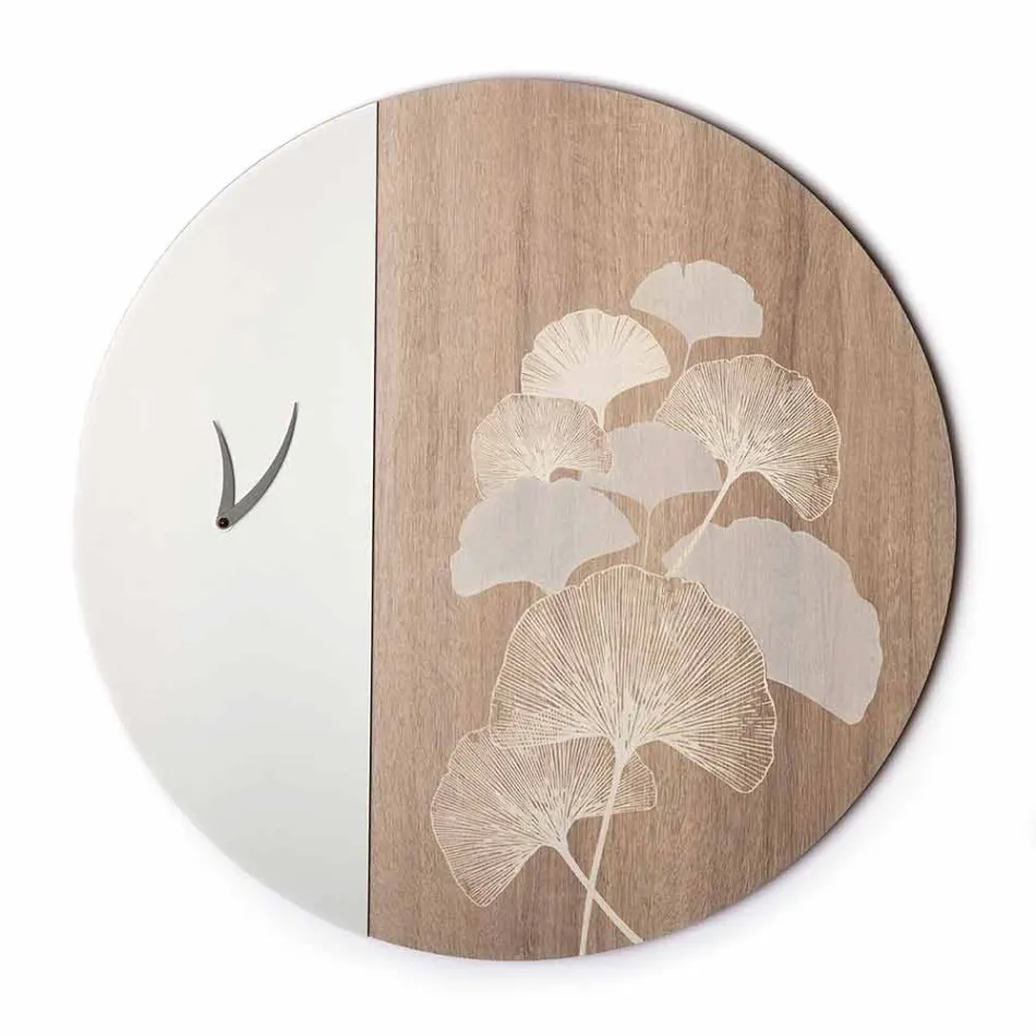 Horloge Murale Design Ronde en Bois avec Décorations, 2 Finitions - Ginkgo Viadurini