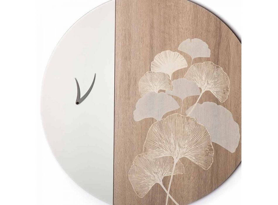 Horloge Murale Design Ronde en Bois avec Décorations, 2 Finitions - Ginkgo Viadurini